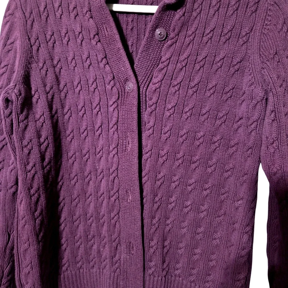 L.L.Bean Purple Cable Knit Sweater Small Button Up Ribbed Women's‎ Fall Winter